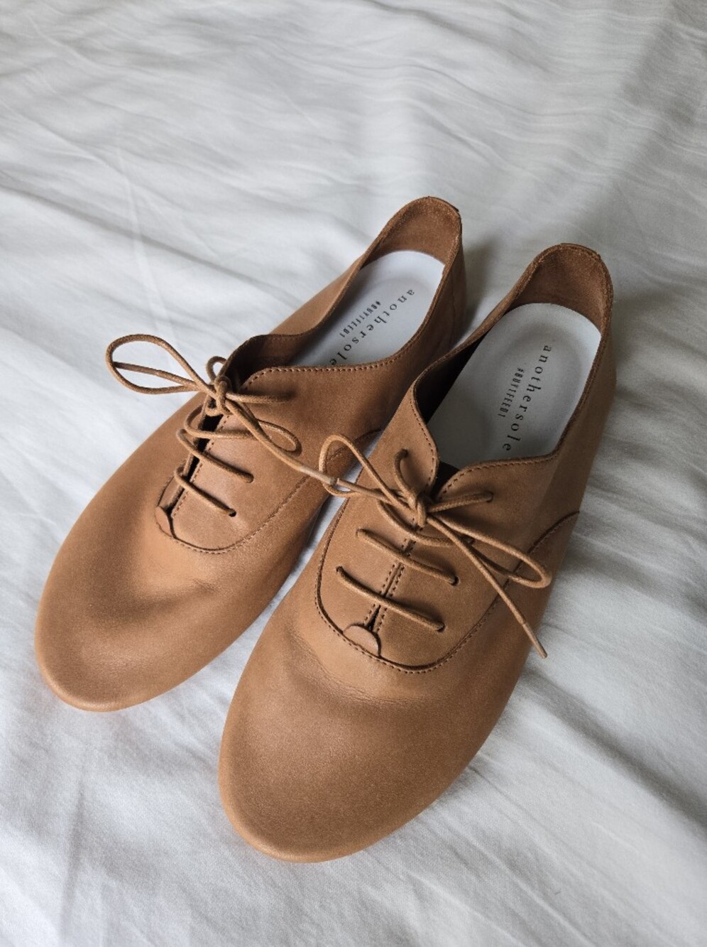 Anothersole Tan Leather Derby Oxford Shoes Women's EU 39 US 8 Travel Flats